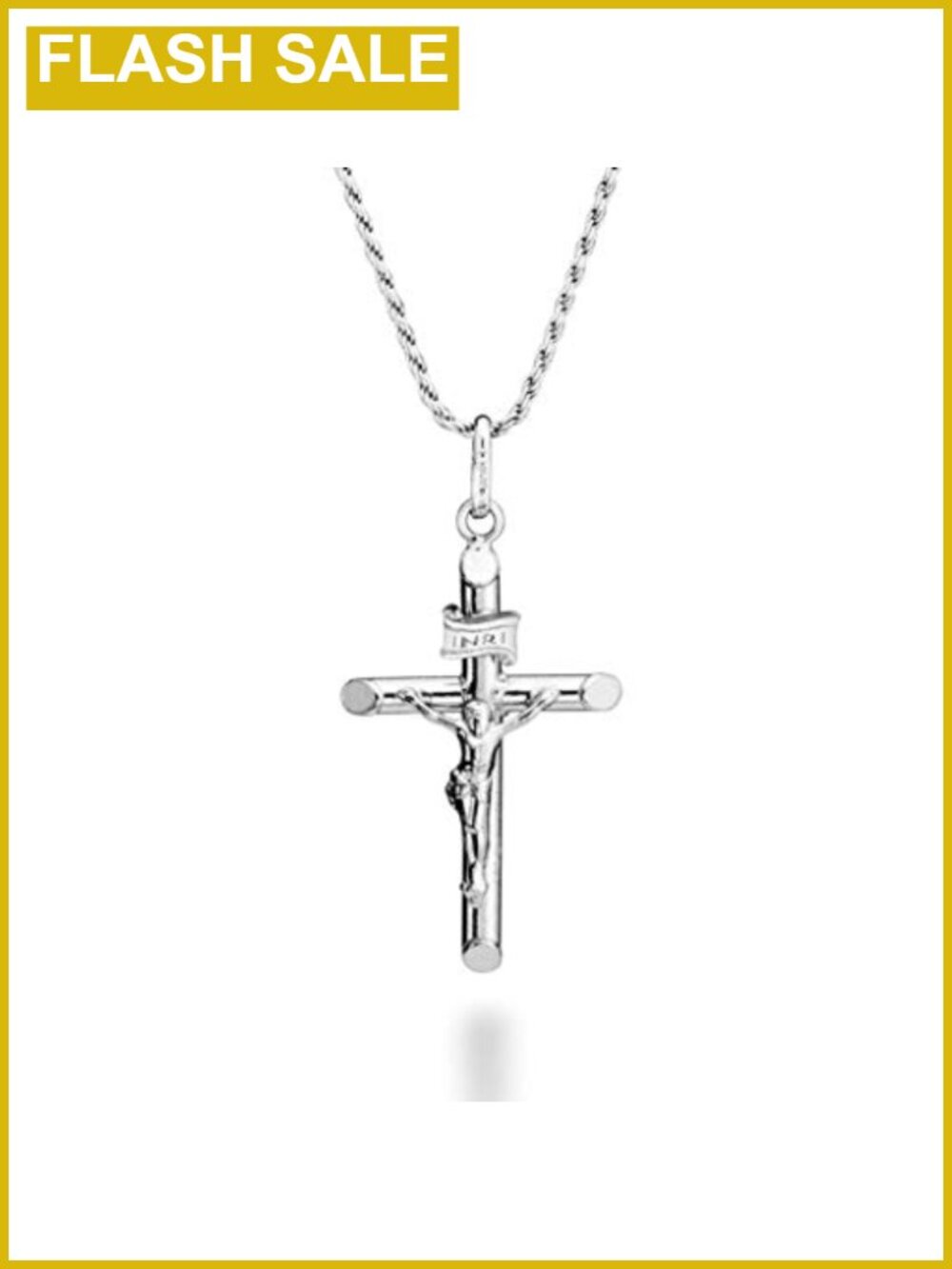 Italian 925 Sterling Silver Crucifix Pendant Necklace Rope Chain 18 Inches